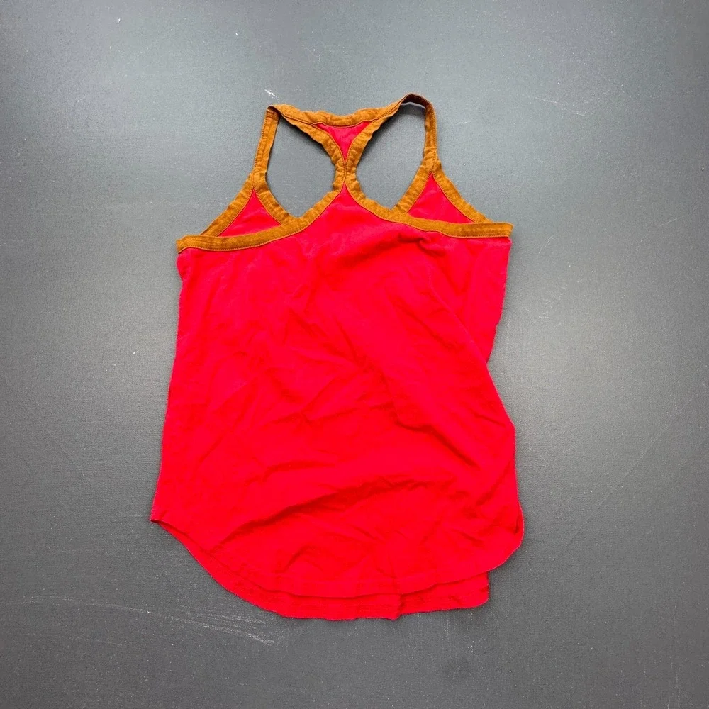 Prana Racerback Tank Top Women's Small Red Brown Trim Yoga Activewear Workout - Picture 5 of 6